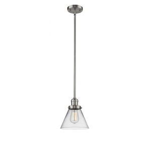 Cone - 1 Light - 8 inch - Brushed Satin Nickel - Stem Hung - Mini Pendant
