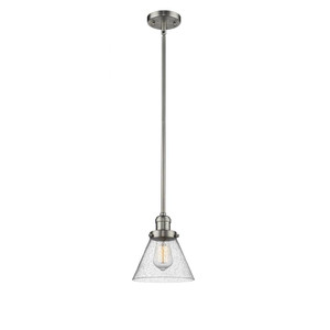 Cone - 1 Light - 8 inch - Brushed Satin Nickel - Stem Hung - Mini Pendant
