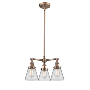 Cone - 3 Light - 19 inch - Antique Copper - Stem Hung - Chandelier