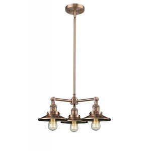 Railroad - 3 Light - 19 inch - Antique Copper - Stem Hung - Chandelier