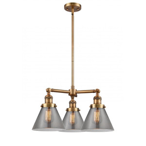 Cone - 3 Light - 22 inch - Brushed Brass - Stem Hung - Chandelier