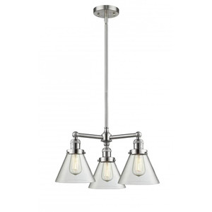 Cone - 3 Light - 22 inch - Brushed Satin Nickel - Stem Hung - Chandelier