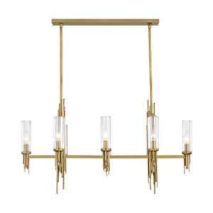 Torres 38-in Ribbed Glass/Vintage Brass 8 Lights Linear Pendant