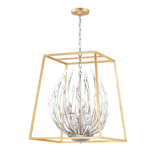 Bouquet 24.5 Inch 6 Light Pendant – Polished Nickel / Gold Leaf