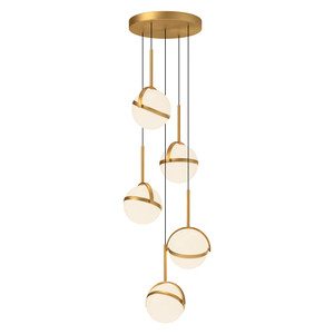 Globo 5 Head Brushed Gold LED Multi Pendant