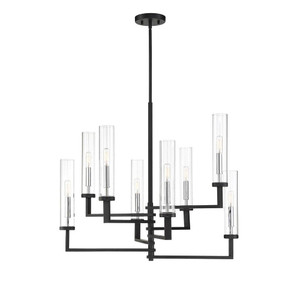 Savoy House Folsom 1-2139-8-67 28 Inch 8 Light Matte Black with Polished Chrome Accents Chandelier Dry Rated