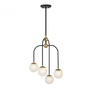 Savoy House Couplet 1-6697-4-143 16 Inch 4 Light Matte Black with Warm Brass Chandelier Dry Rated