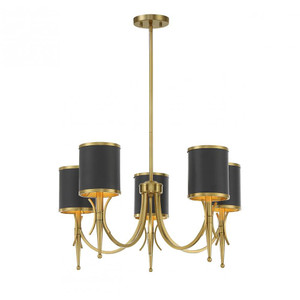 Savoy House Quincy 1-9945-5-143 27 Inch 5 Light Matte Black with Warm Brass Chandelier Dry Rated