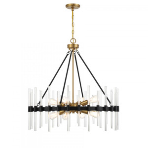 Savoy House Santiago 7-1937-8-143 30 Inch 8 Light Matte Black with Warm Brass Accents Pendant Dry Rated