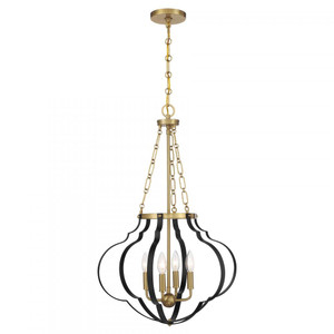 Savoy House Mercer 7-4866-4-143 20 Inch 4 Light Matte Black and Warm Brass Pendant Dry Rated