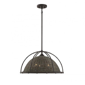 Savoy House Trentino 7-7777-3-181 21 Inch 3 Light Gunsmoke with Gray Rattan Pendant Dry Rated