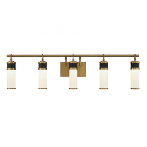 Savoy House Abel 8-1638-5-143 39 Inch 5-Light LED Matte Black with Warm Brass Accents Bathroom Vanity Light Damp Rated