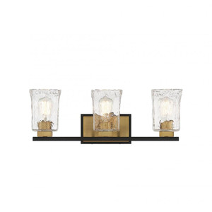 Savoy House Sidney 8-1720-3-143 23 Inch 3 Light Matte Black with Warm Brass Accents Bathroom Vanity Light Damp Rated