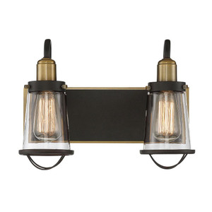 Savoy House Lansing 8-1780-2-79 13 Inch 2 Light English Bronze and Warm Brass Bathroom Vanity Light Damp Rated