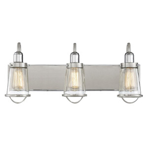 Savoy House Lansing 8-1780-3-111 24 Inch 3 Light Satin Nickel with Polished Nickel Accents Bathroom Vanity Light Damp Rated