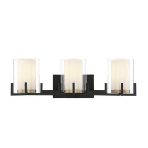 Savoy House Eaton 8-1977-3-143 24 Inch 3 Light Matte Black with Warm Brass Accents Bathroom Vanity Light Damp Rated