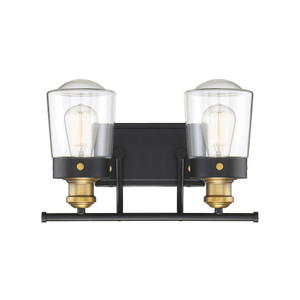 Savoy House Macauley 8-2069-2-51 14 Inch 2 Light Vintage Black with Warm Brass Bathroom Vanity Light Damp Rated