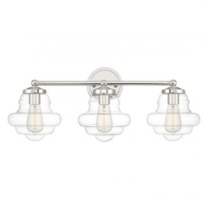 Meridian 3-Light Bathroom Vanity Light M80073PN 26 Inch 3 Light Polished Nickel Bathroom Vanity Light Damp Rated