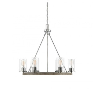 Meridian 6-Light Chandelier M10070GWCH 27 Inch 6 Light Greywood Chrome Chandelier Dry Rated