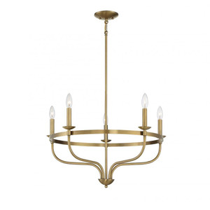 Meridian 5-Light Chandelier M10087NB 26 Inch 5 Light Natural Brass Chandelier Dry Rated