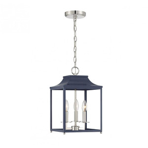 Meridian 3-Light Pendant M30013NBLPN 10 Inch 3 Light Navy Blue with Polished Nickel Pendant Dry Rated