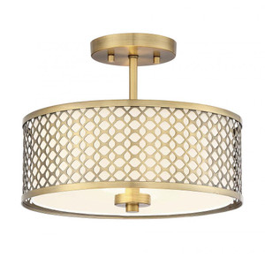 Meridian 2-Light Ceiling Light M60016NB 13 Inch 2 Light Natural Brass Semi-Flush Dry Rated