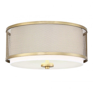 Meridian 3-Light Ceiling Light M60018NB 14 Inch 3 Light Natural Brass Flush Mount Dry Rated