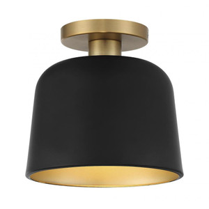 Meridian 1-Light Ceiling Light M60067MBKNB 9 Inch 1 Light Matte Black with Natural Brass Semi-Flush Dry Rated