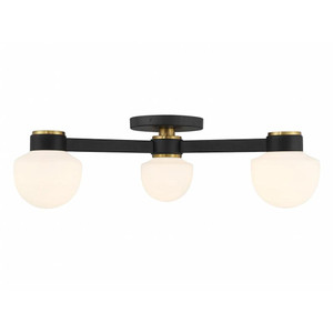 Meridian 3-Light Ceiling Light M60079MBKNB 30 Inch 3 Light Matte Black and Natural Brass Semi-Flush Dry Rated