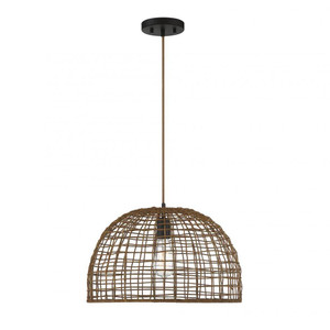 Meridian 1-Light Pendant M70105DR 18 Inch 1 Light Dark Rattan with a Dark Brown Socket Pendant Dry Rated