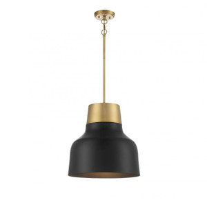 Meridian 1-Light Pendant M70115MBKNB 17 Inch 1 Light Matte Black with Natural Brass Pendant Dry Rated