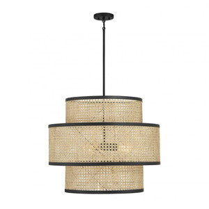 Meridian 3-Light Pendant M7016MBK 22 Inch 3 Light Natural Cane with Matte Black Pendant Dry Rated