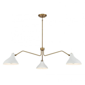 Meridian 3-Light Pendant M7019WHNB 55 Inch 3 Light White with Natural Brass Pendant Dry Rated