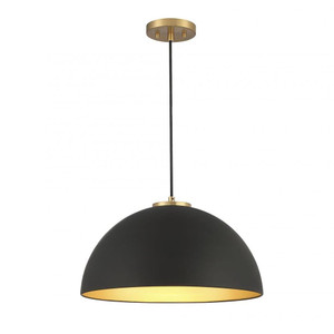 Meridian 1-Light Pendant M7024MBKNB 18 Inch 1 Light Matte Black with Natural Brass Pendant Dry Rated