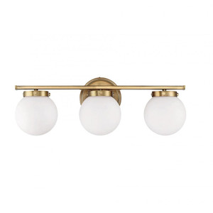 Meridian 3-Light Bathroom Vanity Light M80023NB 24 Inch 3 Light Natural Brass Bathroom Vanity Light Damp Rated