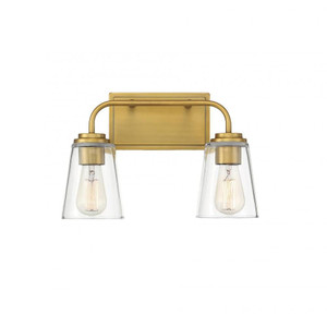 Meridian 2-Light Bathroom Vanity Light M80043NB 15 Inch 2 Light Natural Brass Bathroom Vanity Light Damp Rated