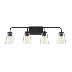 Meridian 4-Light Bathroom Vanity Light M80045MBK 32 Inch 4 Light Matte Black Bathroom Vanity Light Damp Rated