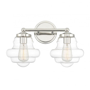 Meridian 2-Light Bathroom Vanity Light M80072PN 16 Inch 2 Light Polished Nickel Bathroom Vanity Light Damp Rated