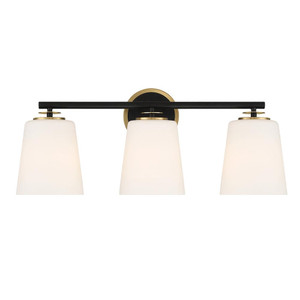 Meridian 3-Light Bathroom Vanity Light M80078MBKNB 24 Inch 3 Light Matte Black and Natural Brass Bathroom Vanity Light Damp Rated
