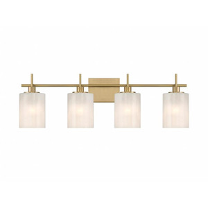 Meridian 4-Light Bathroom Vanity Light M80085NB 30 Inch 4 Light Natural Brass Bathroom Vanity Light Damp Rated