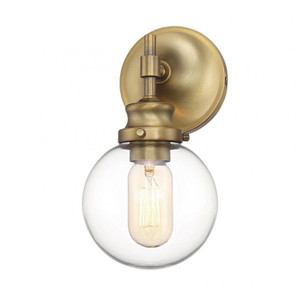 Meridian 1-Light Wall Sconce M90024NB 5 Inch 1 Light Natural Brass Sconce Damp Rated