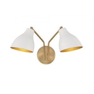Meridian 2-Light Wall Sconce M90075WHNB 17 Inch 2 Light White with Natural Brass Sconce Damp Rated