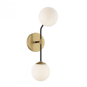 Meridian 2-Light Wall Sconce M90098MBKNB 5 Inch 2 Light Matte Black and Natural Brass Sconce Damp Rated