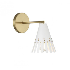 Meridian 1-Light Adjustable Wall Sconce M90103WHNB 5 Inch 1 Light White and Natural Brass Sconce Damp Rated