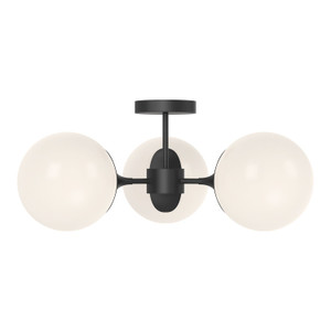 Nouveau 26-in Matte Black/Opal Matte Glass 3 Lights Semi Flush Mount