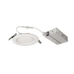 Nora NEFLINTW-R4MPWLE4 4 inch FLIN Round Wafer LED Downlight with Selectable CCT, Matte Powder White Finish, 120-277V Triac/ELV