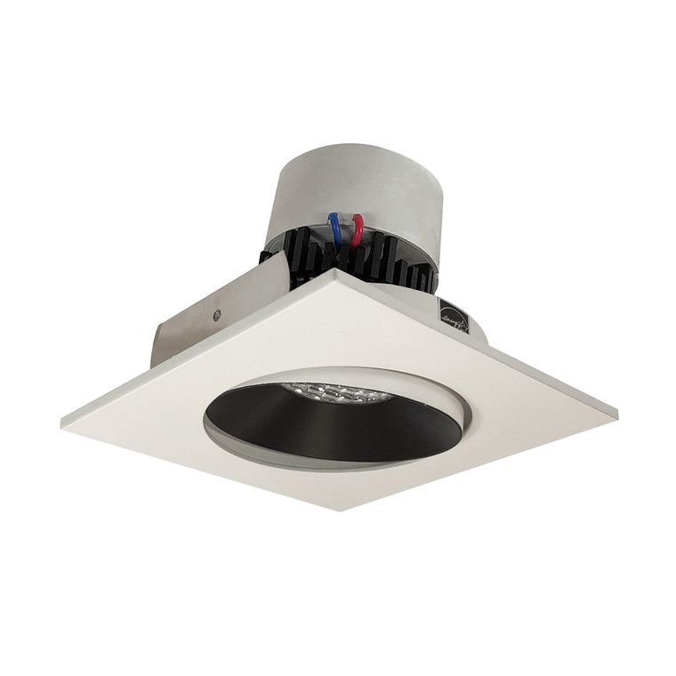 Nora NPR-4SCCDXBW 4 inch Pearl LED Square Adjustable Cone Retrofit, 800lm / 12W, Comfort Dim, Black Reflector / White Flange
