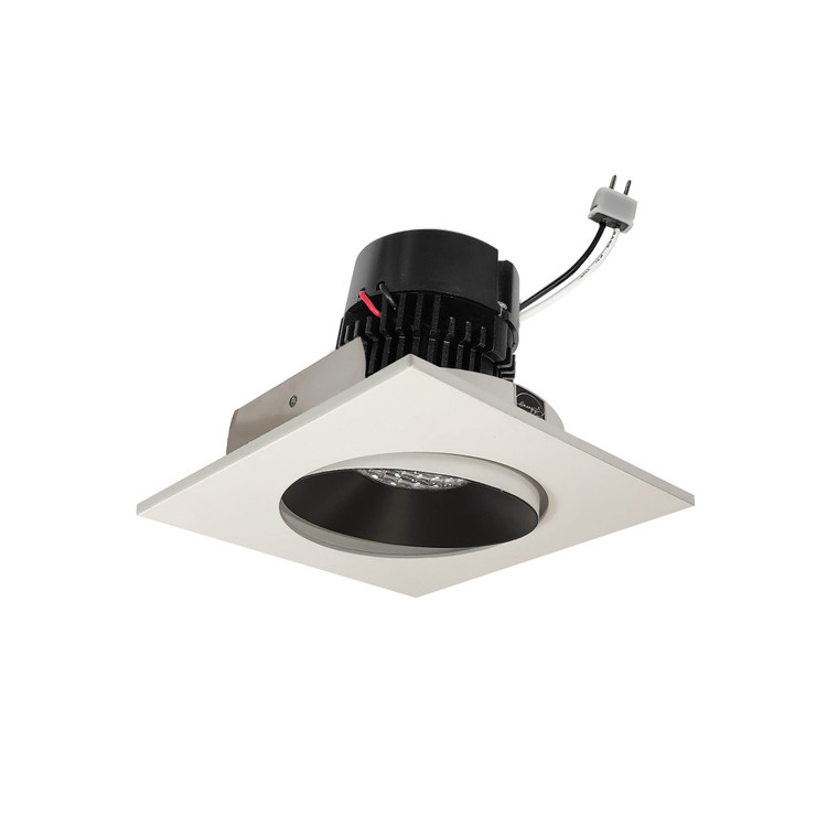 Nora NPRLV-4SCCDXBW 4 inch Pearl Low Voltage LED Square Adjustable Cone Retrofit, 700lm / 11W, Comfort Dim, Black Reflector / White Flange