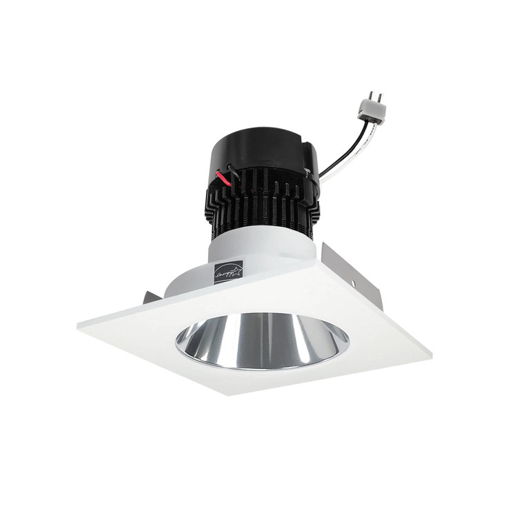 Nora NPRLV-4SNDC30XCMPW 4 inch Pearl Low Voltage LED Square Retrofit Reflector with Round Aperture, 1150lm / 11W, 3000K, Specular Clear Reflector / Matte Powder White Flange