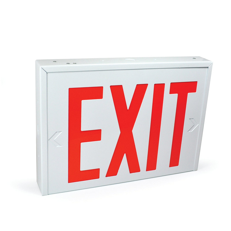 Nora NX-550-LEDU/R Steel Body NYC Approved Exit Signs, 8 inch Red Letters / White Housing, Battery Backup, 1F/2F